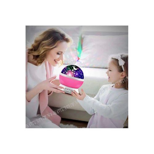 Pembe Dönen Renkli Ay Yıldızlı Gökyüzü Yansıtmalı Projeksiyon Gece Lambası Çocuk Bebek Parti Odası