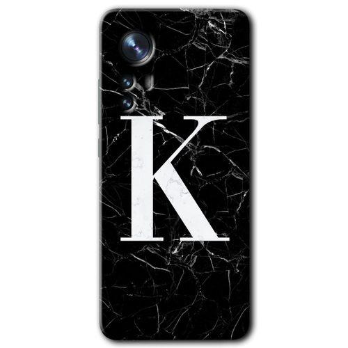 Xiaomi Mi 12 Pro Kılıf HD Desen Baskılı Arka Kapak - Siyah Mermer Desenli K Harfi