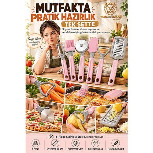6 Parça Paslanmaz Çelik Mutfak Hazırlık Seti Pratik Sebze Meyve Soyacağı Pizza Hamur Kesici Rulet Rende Silikon Fırça Spatula 723765
