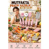 6 Parça Paslanmaz Çelik Mutfak Hazırlık Seti Pratik Sebze Meyve Soyacağı Pizza Hamur Kesici Rulet Rende Silikon Fırça Spatula 723765