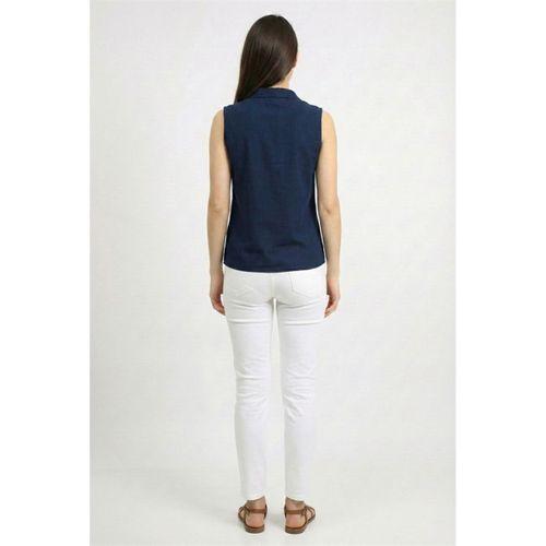 Kolsuz Aden Klasik Yaka Şile Bezi Yazlık Gömlek Lacivert Lcvt