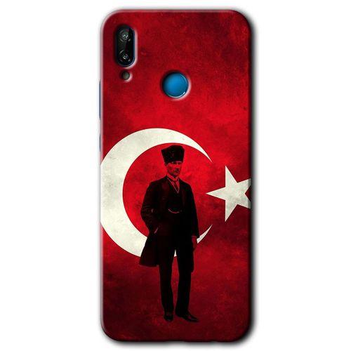 Huawei P20 Lite Kılıf Kapak - Atatürk Bayrak +Hayalet Ekran Yandan Gözükmez