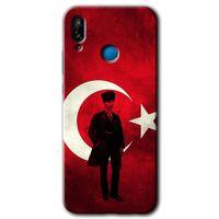 Huawei P20 Lite Kılıf Kapak - Atatürk Bayrak +Hayalet Ekran Yandan Gözükmez