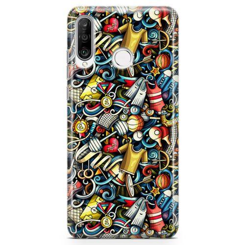 Huawei Nova 4e Kılıf Dambıl Bilardo Doodle Arka Kapak Koruma Desenli Full Koruyucu