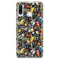 Huawei Nova 4e Kılıf Dambıl Bilardo Doodle Arka Kapak Koruma Desenli Full Koruyucu