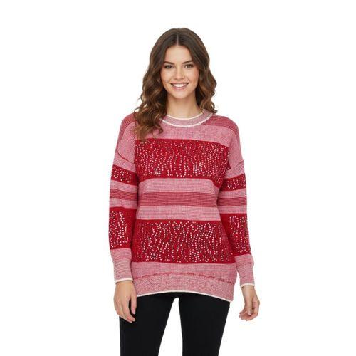 Kadın Pullu Çizgili Oversize Kazak 7592 BGL-ST04076