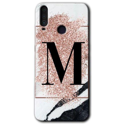 General Mobile GM 10 Kılıf HD Desen Baskılı Arka Kapak + Temperli Cam - Pembe Mermer Desenli M Harfi