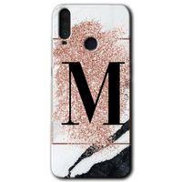 General Mobile GM 10 Kılıf HD Desen Baskılı Arka Kapak + Temperli Cam - Pembe Mermer Desenli M Harfi