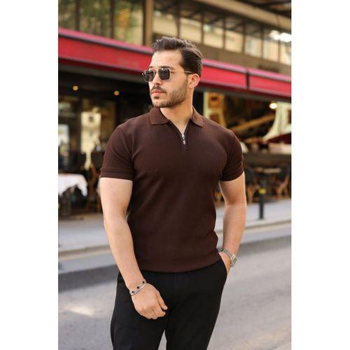 Erkek Fermuarlı Yakalı Kısa Kollu Tshirt