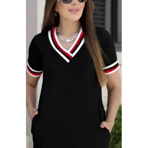 Lucky Life Kadın Kısa Kollu V Yaka Ve Yaka Ribana Detay Midiboy Viskon Elbise