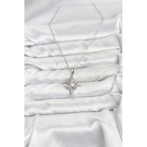 316L Çelik Zincir Gümüş Renk Kutup Yıldızı Model Zirkon Taşlı Kadın Kolye