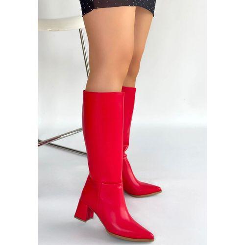 Roksa Kırmızı Cilt Topuklu Çizme