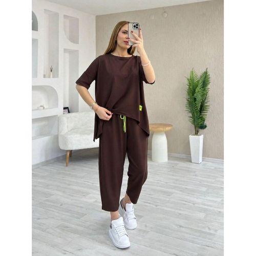 Kadın Kısa Kollu Bisiklet Yaka Viskon Iki Iplik Bluz Ve Pantolon Ikili Takım