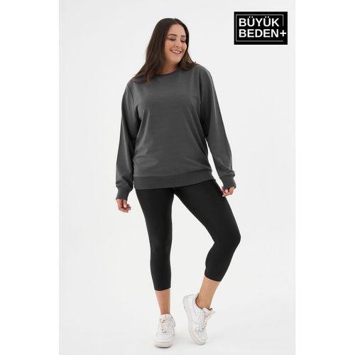 Kadın Büyük Beden Bisiklet Yaka İnce Sweatshirt – Regular Fit %64 Pamuklu SPR26BSWk956