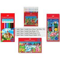 Okul Faber Castell Boya Seti Kuru Boya, Pastel Boya, Sulu Boya, Keçeli Kalem 4 lü