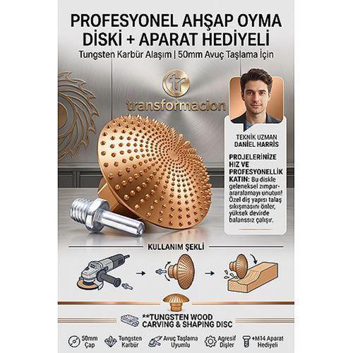Tungsten Ahşap Oyma ve Şekillendirme Diski 50mm Avuç Taşlama Törpüsü + M14 Aparat  723602