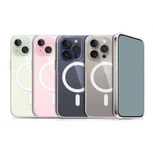 Apple iPhone 15 Kılıf M-safe Şarj Özellikli Şeffaf Sert PC Zore Embos Kapak