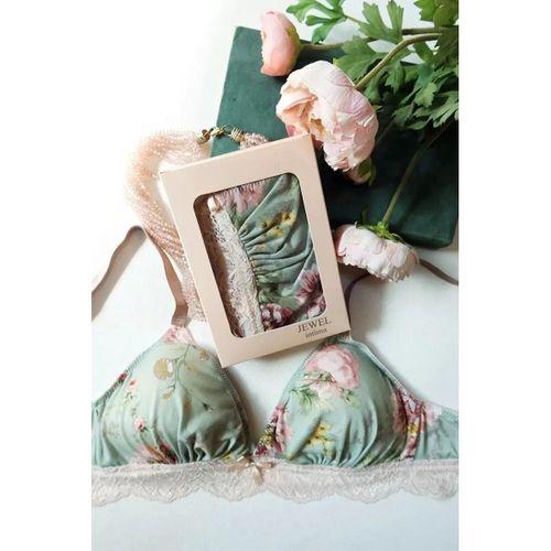 Balensiz Cepli Bralet Çiçekli Yeşil Sütyen Ped Takılabilir Toparlayıcı Nefes Alan Hafif Doğal Görünüm Ayarlanabilir Askılı Günlük Konfor Kadın Sütyen
