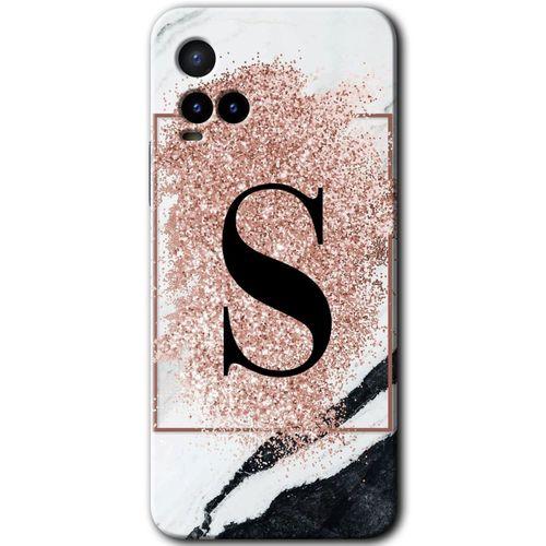 Potkal Hediye Fabrikası Vivo Y33s Kılıf HD Desen Baskılı Arka Kapak - Pembe Mermer Desenli S Harfi