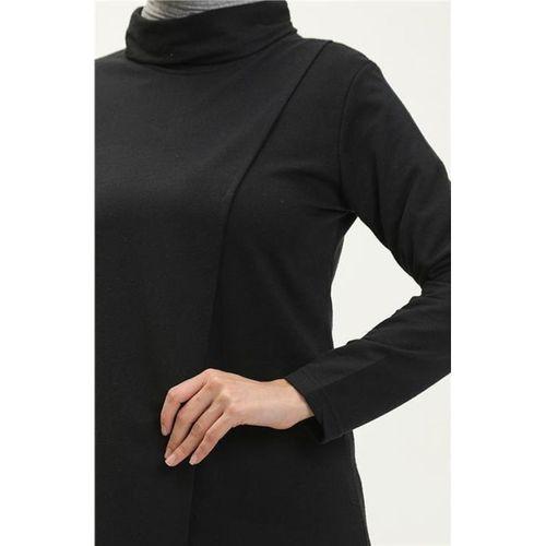 Kruvaze Balıkçı Yaka Sade Basic Uzun Tunik Panolon İkili Takım - 03043.003 - Siyah
