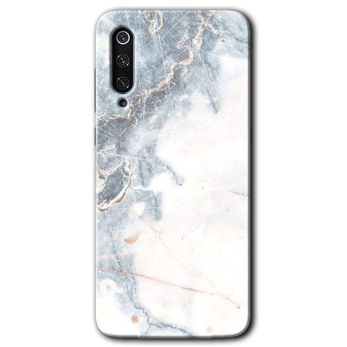 MRCİLETİSİM Xiaomi Mi 9 Kılıf Baskılı Kapak - White Marble + 5D Tam Kaplayan Cam