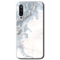 MRCİLETİSİM Xiaomi Mi 9 Kılıf Baskılı Kapak - White Marble + 5D Tam Kaplayan Cam