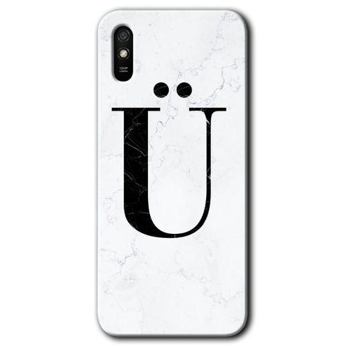 Xiaomi Redmi 9A Kılıf Baskılı Arka Kapak - Beyaz Mermer Desenli Ü Harfi +Tam Ekran Koruyucu