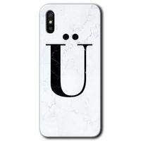 Xiaomi Redmi 9A Kılıf Baskılı Arka Kapak - Beyaz Mermer Desenli Ü Harfi +Tam Ekran Koruyucu
