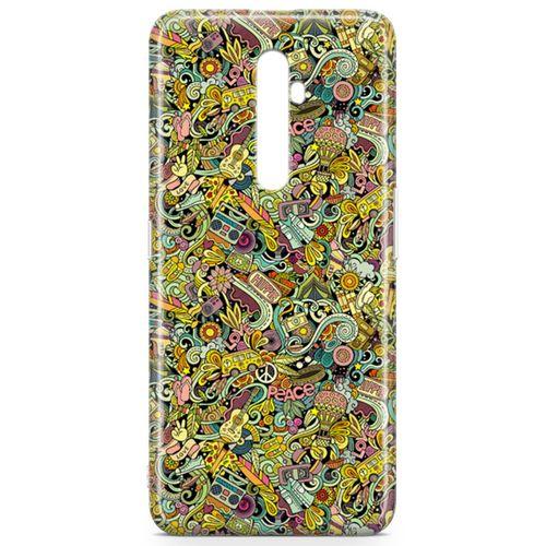 Oppo Reno2 Z 2019 Kılıf Hippie Doodle Arka Kapak Koruma Desenli Full Koruyucu