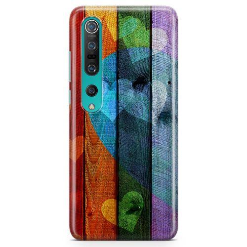 Xiaomi Mi 10 Kılıf Tahta Kalpler Arka Kapak Koruma Desenli Full Koruyucu