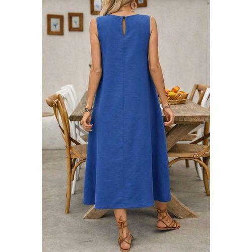 Kadın Askılı Yuvarlak Yakalı Kıloş Cepli Uzun Elbise