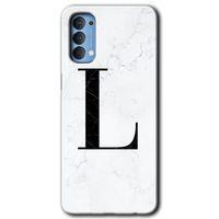 Oppo Reno 4 Kılıf HD Desen Baskılı Arka Kapak - Beyaz Mermer Desenli L Harfi