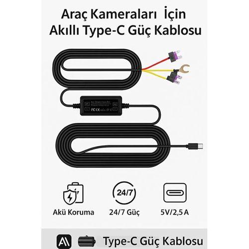 Park Modu Kablosu Type-c Akü Sigorta Bağlantı Kablosu Araç İçi Kamera Tüm Kameralara Uyumlu