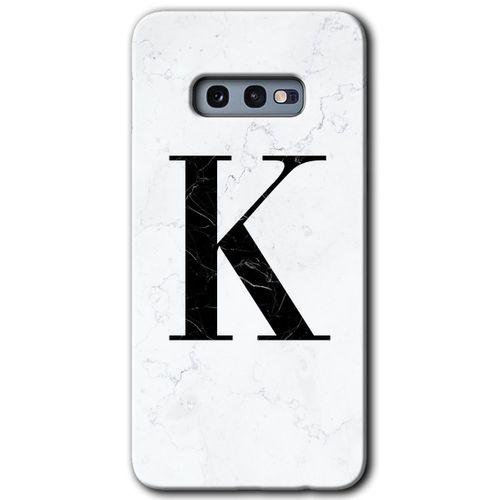 Samsung Galaxy S10e HD Baskılı Kılıf + 9D Tam Ekran Koruyucu - Beyaz Mermer Desenli K Harfi