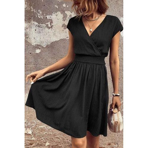 Kadın Kısa Kollu Kruvaze Yaka Beli Gipeli Bürümcük Elbise