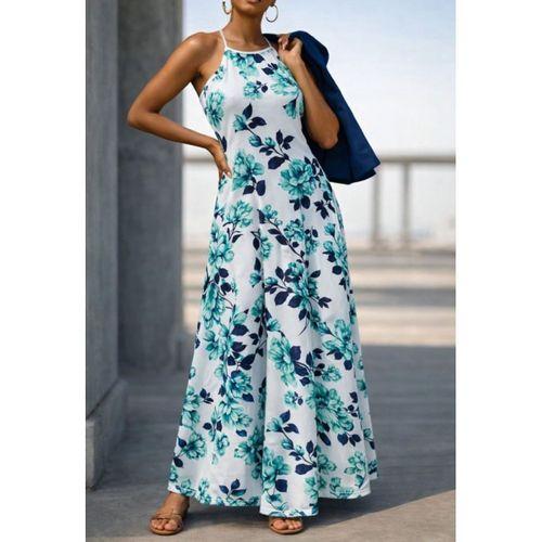 Kadın Omuzlardan Açık Ip Askılı Desenli Uzun Süprem Elbise