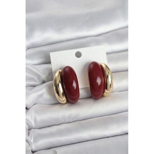 Damla Model Bordo Vintage Gold Renk Kadın Küpe