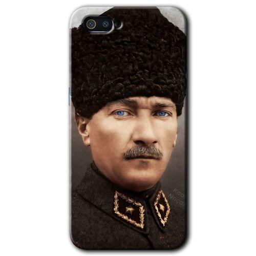 Realme C2 Kılıf HD Desen Baskılı Arka Kapak + Temperli Cam - Başkomutan Atatürk