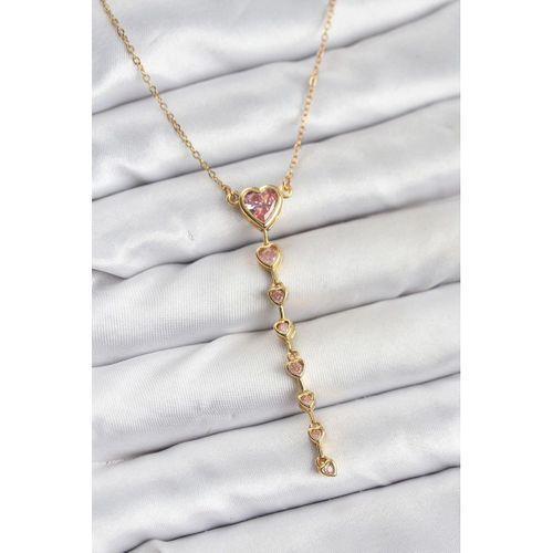 316L Çelik Zincir Gold Renk Pembe Kalp Kadın Kolye
