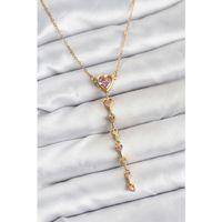 316L Çelik Zincir Gold Renk Pembe Kalp Kadın Kolye