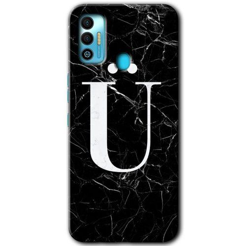Tecno Spark 7T Kılıf HD Desen Baskılı Arka Kapak - Siyah Mermer Desenli Ü Harfi