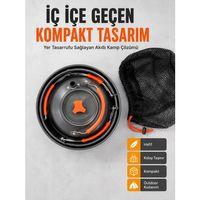 Kompakt Kamp Yemek Seti Alüminyum Tencere Tava Çaydanlık Taşıma Fileli Outdoor Set