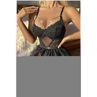 Siyah Göğüs Balenli, Tül Etekli Seksi Jartiyer Takım