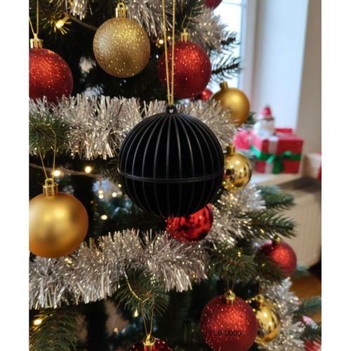 Siyah Dikey Cizgili Yuvarlak Dekoratif Yilbasi Susu