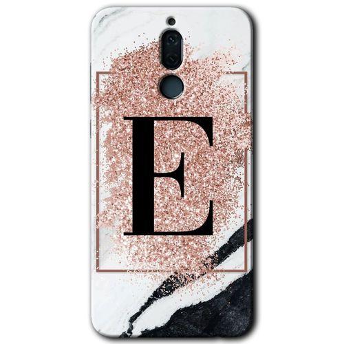 Potkal Hediye Fabrikası Huawei Mate 10 Lite Kılıf HD Desen Baskılı Arka Kapak - Pembe Mermer Desenli E Harfi