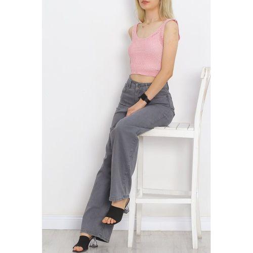 Askılı Crop Triko Atlet Gülkurusu