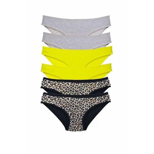 6 Adet Likralı Kadın Slip Külot Leopar Gri Sarı