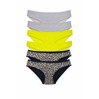 6 Adet Likralı Kadın Slip Külot Leopar Gri Sarı