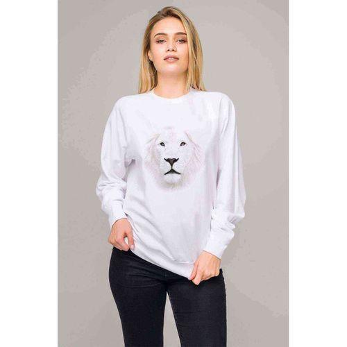 White Lion Baskılı Beyaz Kadın Sweatshirt