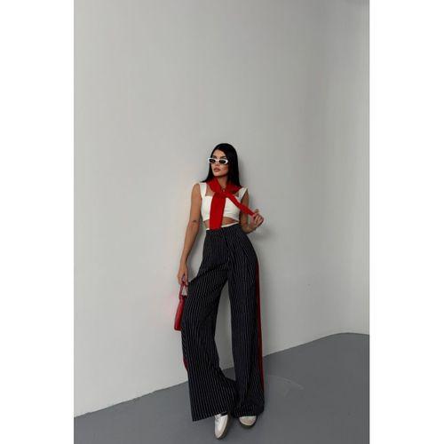 ÇİZGİLİ YANLAR ŞERİT DETAYLI PANTOLON - Lacivert